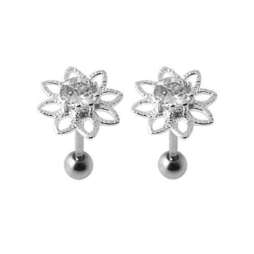 925 Sterling Silver Jewelled Flower Stud