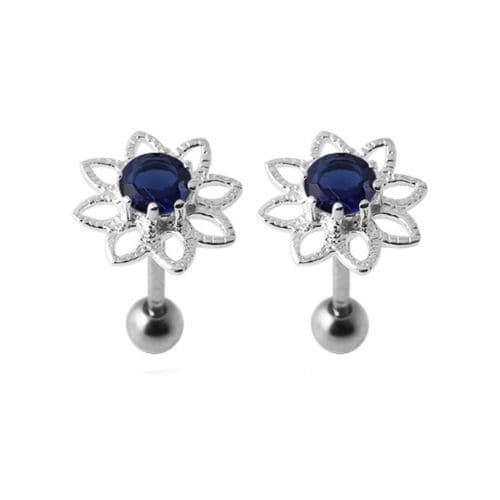 925 Sterling Silver Jewelled Flower Stud