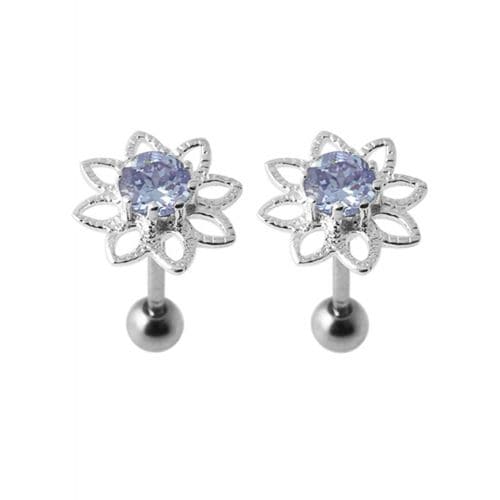925 Sterling Silver Jewelled Flower Stud