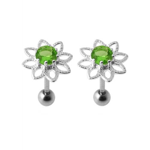 925 Sterling Silver Jewelled Flower Stud