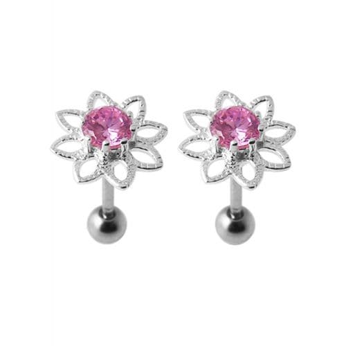 925 Sterling Silver Jewelled Flower Stud