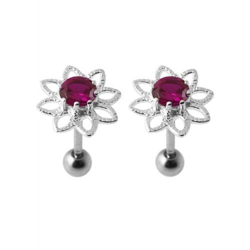 925 Sterling Silver Jewelled Flower Stud