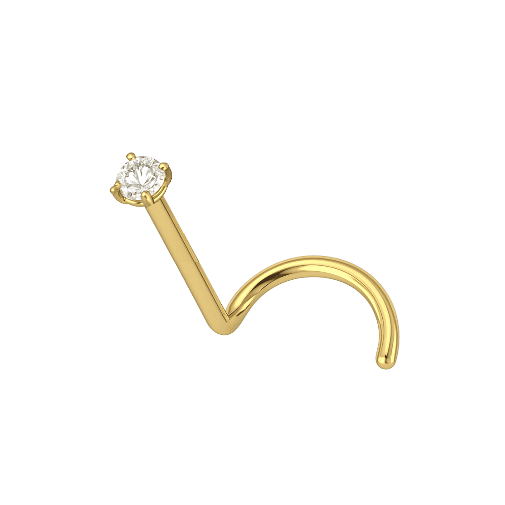 14K Gold Cubic Zirconia Set Nose Screw Stud