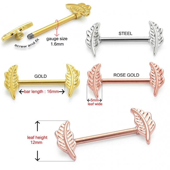 316L Surgical Steel Floral Leaf Nipple Bar