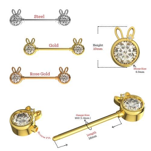 316L Surgical Steel Jewelled Bunny Nipple Bar