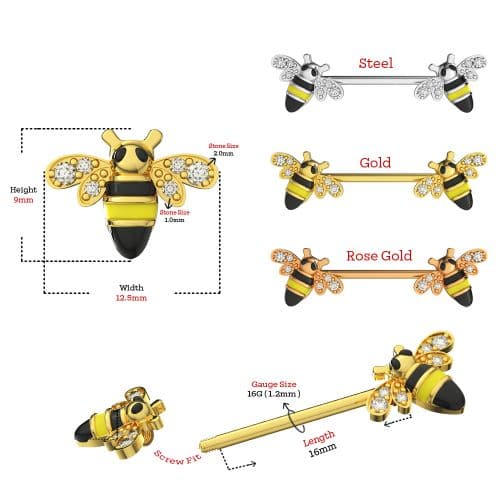 316L Surgical Steel Flying Honey Bee Nipple Bar