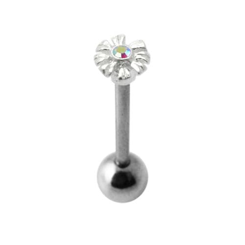925 Sterling Silver Jewelled Zenia Flower Tongue Ring