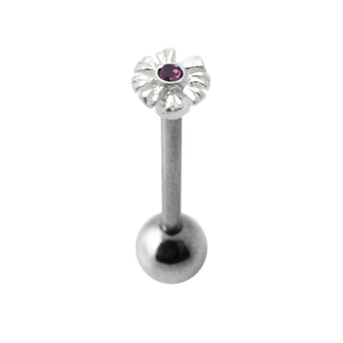 925 Sterling Silver Jewelled Zenia Flower Tongue Ring