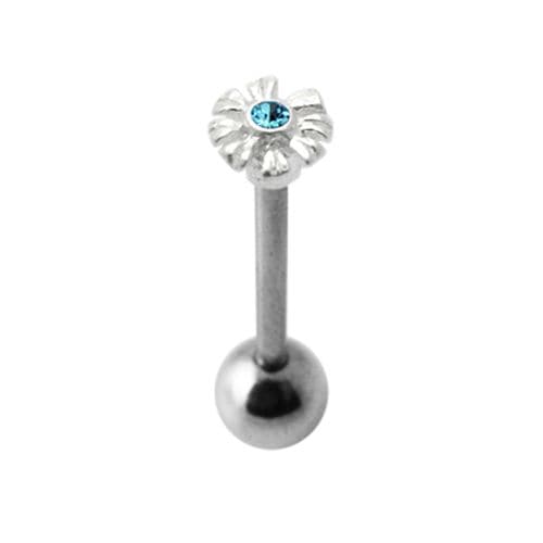 925 Sterling Silver Jewelled Zenia Flower Tongue Ring