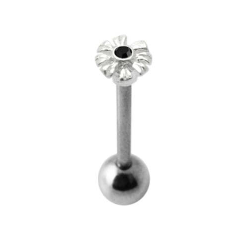925 Sterling Silver Jewelled Zenia Flower Tongue Ring