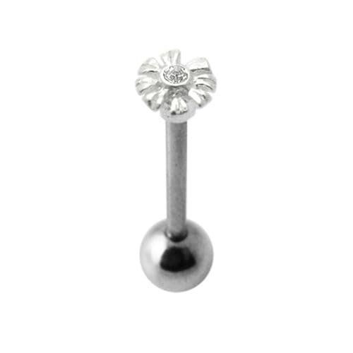 925 Sterling Silver Jewelled Zenia Flower Tongue Ring