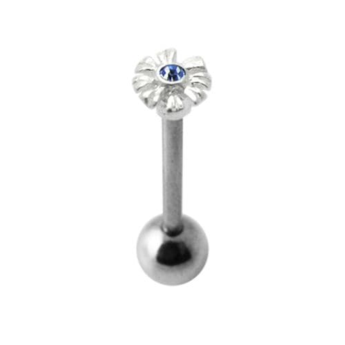 925 Sterling Silver Jewelled Zenia Flower Tongue Ring