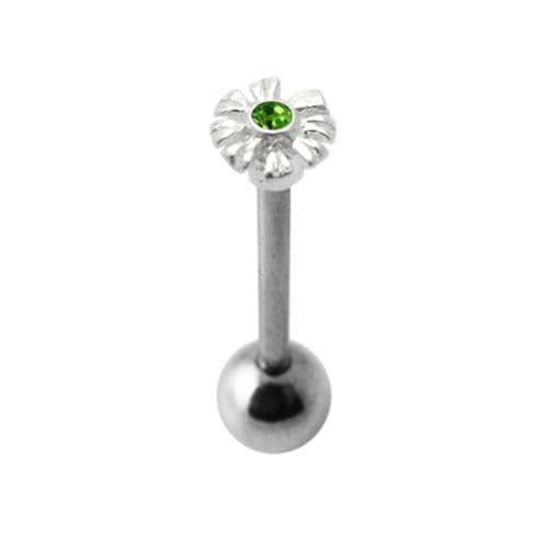 925 Sterling Silver Jewelled Zenia Flower Tongue Ring