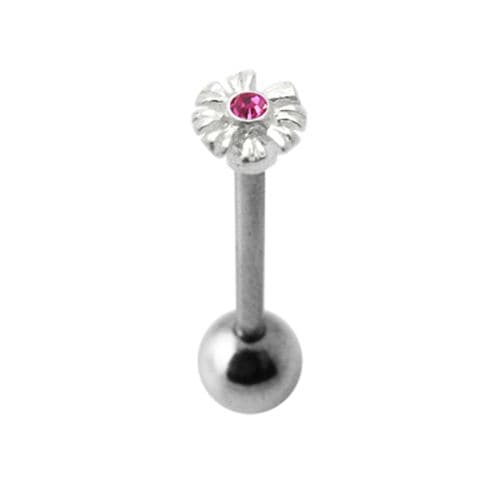 925 Sterling Silver Jewelled Zenia Flower Tongue Ring
