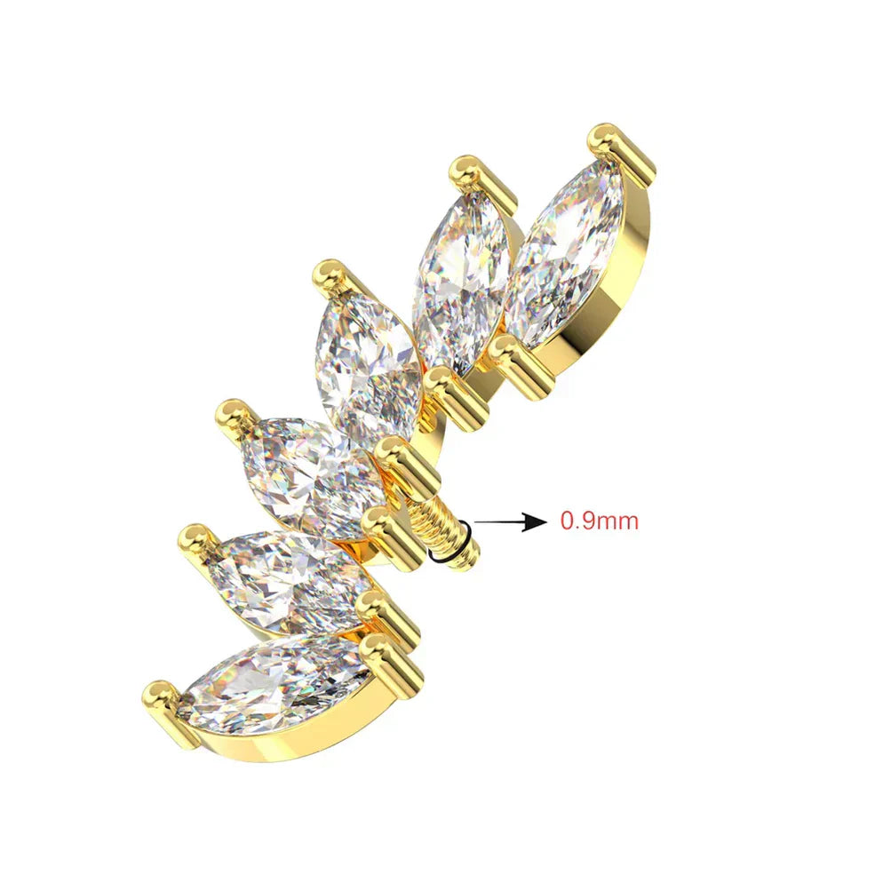 316L Surgical Steel Marquise CZ Fan Internally Threaded Flatback Stud