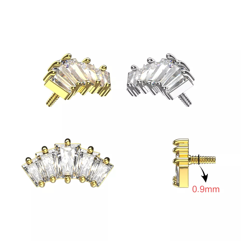 316L Surgical Steel Baguette CZ Fan Cluster Internally Threaded Accessory Top