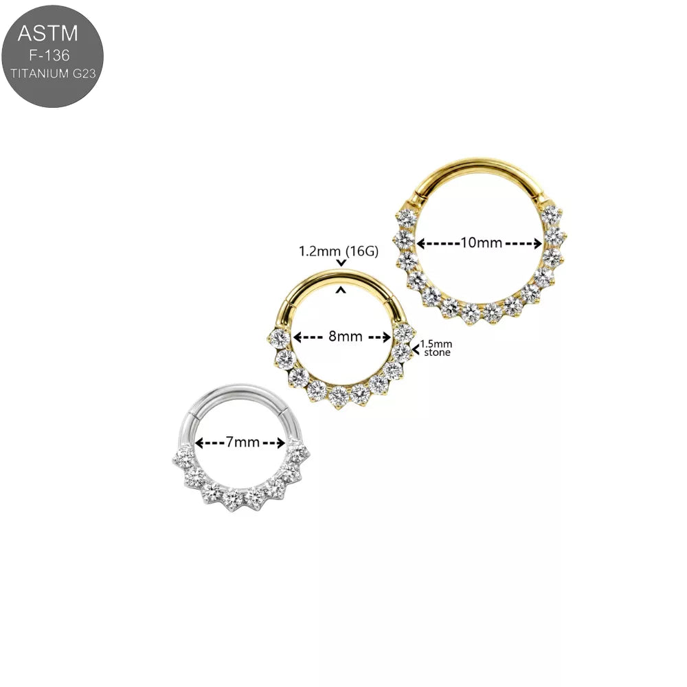 G23 Titanium Round CZ Cluster Linked Hinged Segment Clicker Ring