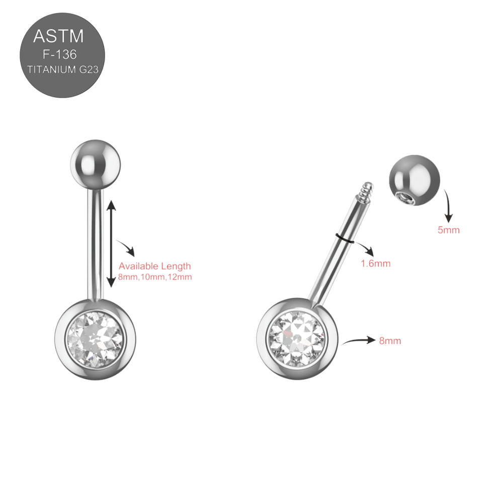 G23 Titanium Single CZ Jewelled Belly Ring