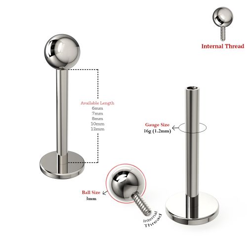 G23 Titanium Plain Ball Internally Threaded Labret Studs