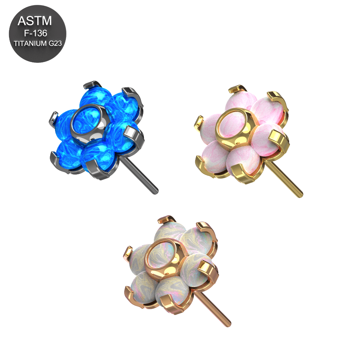G23 Titanium Opal Jewelled Flower Threadless Push-Fit