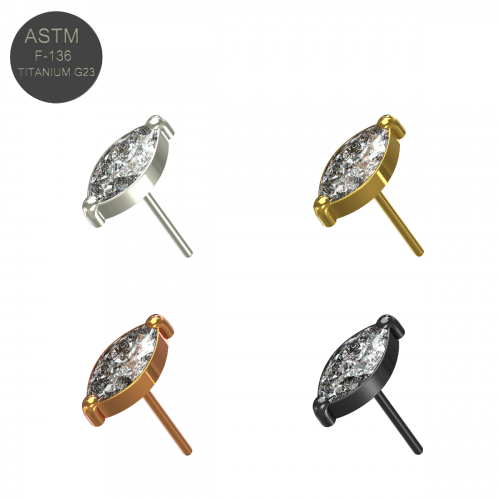 G23 Titanium CZ Jewelled Marquise Threadless Push-fit Top