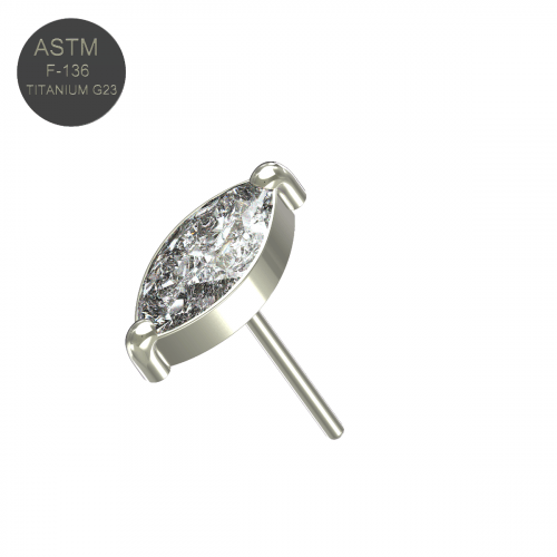 G23 Titanium CZ Jewelled Marquise Threadless Push-fit Top