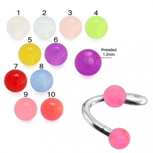 316L Surgical Steel Twisted Barbell With Pastel UV Balls (Pack of 10)