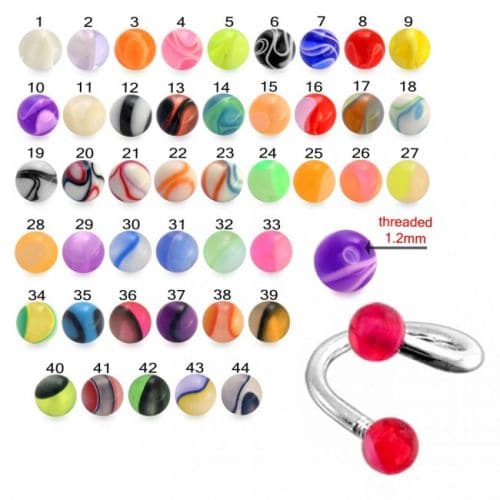 316L Surgical Steel Twisted Barbell With Marble UV Balls (Pack of 10)