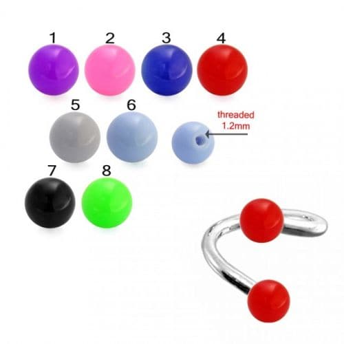 316L Surgical Steel Eyebrow Twisted Barbell with UV Colour Piercing Balls (Pack of 10)