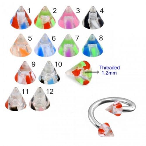 316L Surgical Steel Twisted Barbell with UV Fancy Colourful Two Tone Transparent Cone (Pack of 10)