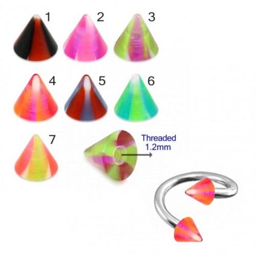 316L Surgical Twisted Barbell with UV Fancy Colourful Swirl Cone (Pack of 10)