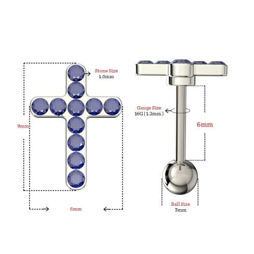 925 Sterling Silver CZ Jewelled Cross Cartilage Ear Stud