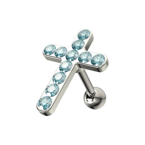 925 Sterling Silver CZ Jewelled Cross Cartilage Ear Stud