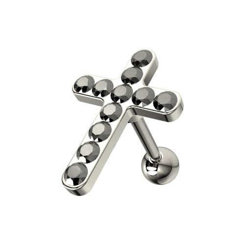 925 Sterling Silver CZ Jewelled Cross Cartilage Ear Stud