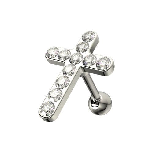 925 Sterling Silver CZ Jewelled Cross Cartilage Ear Stud