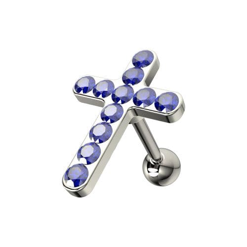 925 Sterling Silver CZ Jewelled Cross Cartilage Ear Stud