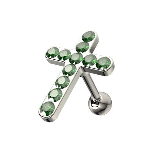 925 Sterling Silver CZ Jewelled Cross Cartilage Ear Stud