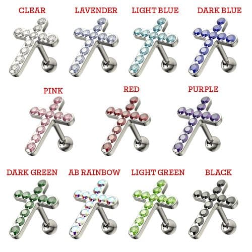 925 Sterling Silver CZ Jewelled Cross Cartilage Ear Stud