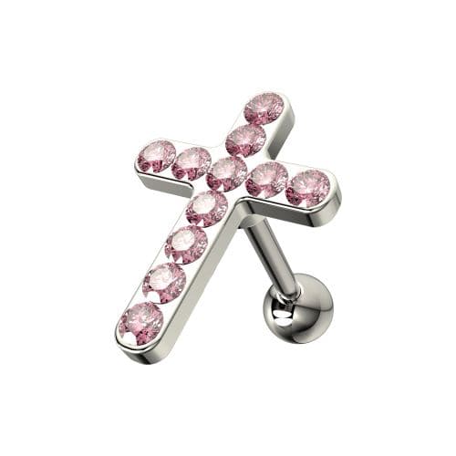 925 Sterling Silver CZ Jewelled Cross Cartilage Ear Stud