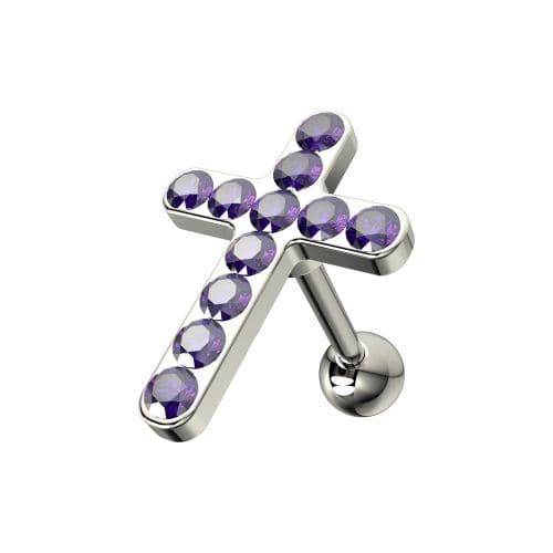925 Sterling Silver CZ Jewelled Cross Cartilage Ear Stud