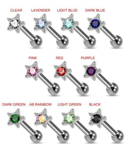925 Sterling Silver Star CZ Jewelled Cartilage Tragus Piercing Ear Stud