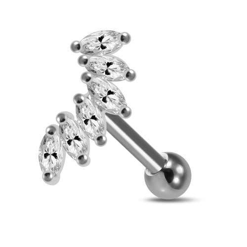 925 Sterling Silver Marquise CZ Jewelled Tragus Piercing Ear Stud