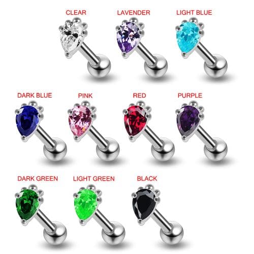 925 Sterling Silver Curved CZ Jewelled Cartilage Ear Stud