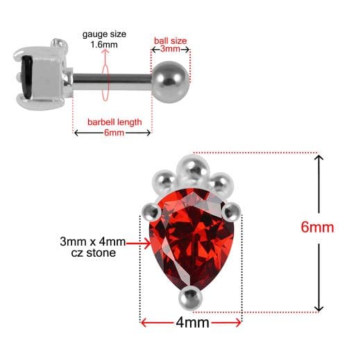 925 Sterling Silver Curved CZ Jewelled Cartilage Ear Stud