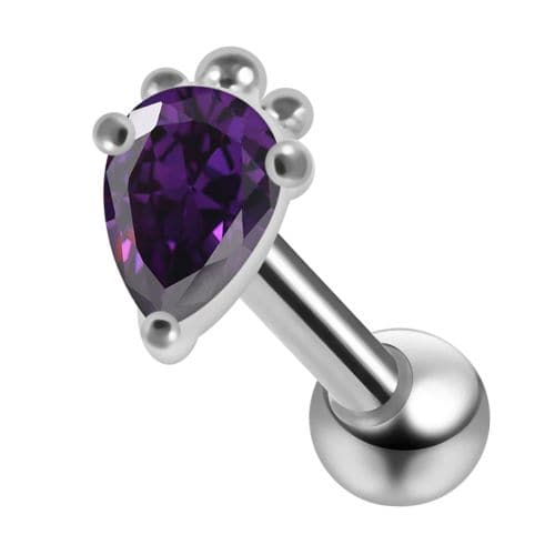 925 Sterling Silver Curved CZ Jewelled Cartilage Ear Stud