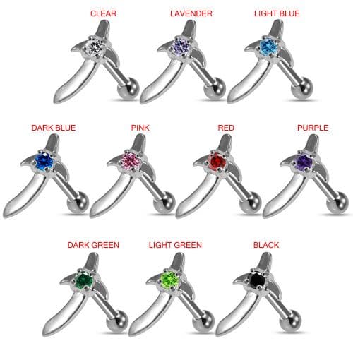 925 Sterling Silver Sword CZ Jewelled Cartilage Ear Stud