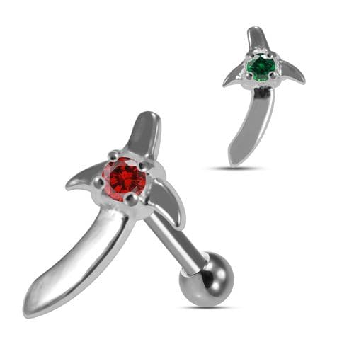 925 Sterling Silver Sword CZ Jewelled Cartilage Ear Stud