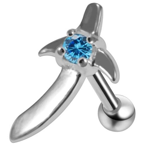 925 Sterling Silver Sword CZ Jewelled Cartilage Ear Stud