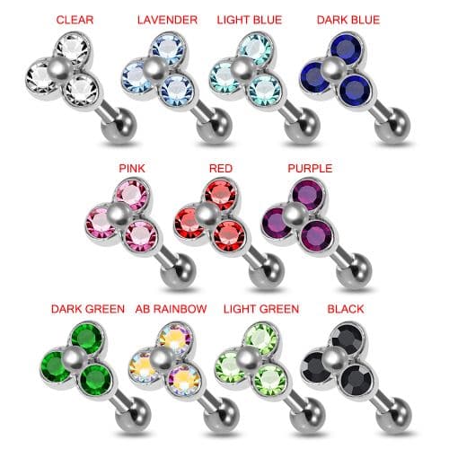 925 Sterling Silver Trinity CZ Jewelled Cartilage Ear Stud