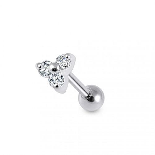 925 Sterling Silver Tri-CZ Jewelled Cartilage Ear Stud